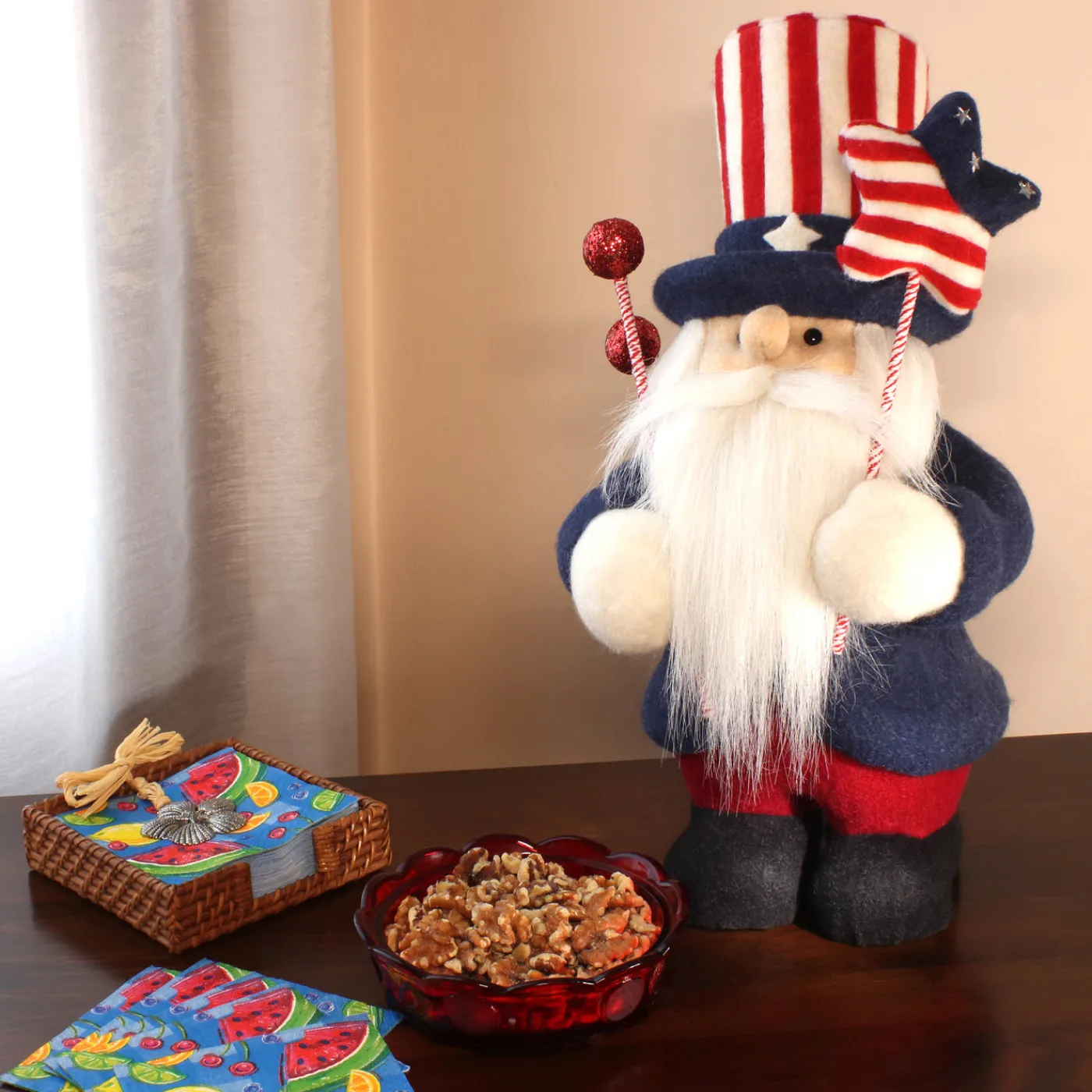 National Tree Company 18 in. Patriotic Gnome Decoration in Red, White and Blue Attire