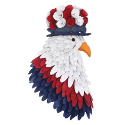 National Tree Company 14 in. Patriotic Hanging Eagle Decoration with Red White and Blue Wood Cuts and Flower Blooms