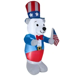 National Tree Company 48 in. Patriotic Inflatable Decoration, Blue White Bear wearing Red White and Blue Suit and Hat