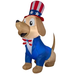 National Tree Company 60 in. Patriotic Inflatable Decoration, Blue Brown Dog wearing Red White and Blue Suit and Hat