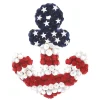National Tree Company 20 in. Patriotic Wreath, Blue Cross Shape with Red White and Blue Flower Blooms White Stars