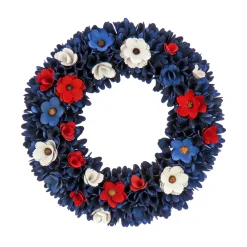 National Tree Company 20 in. Patriotic Wreath Decoration with Red, White and Blue Flower Blooms, Blue Petals