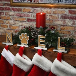 National Tree Company 5 in. 4-Piece Gold Sparkle NOEL Christmas Stocking Holders, Gold and Silver with Paw Print