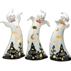 National Tree Company 7 in. 3-Piece Halloween Three Dancing Ghosts Ceramic Decoration with LED Lights
