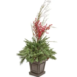 National Tree Company 48 in. Pre Lit Evergreen Artificial Shrub with Red Berries, Pine Cones, LED Lights