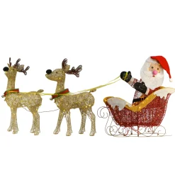 National Tree Company 33 in. Pre Lit Santa and Reindeer Decoration, with Warm White LED Lights