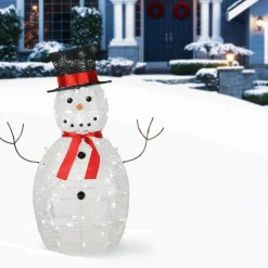 National Tree Company 36 in. Pre Lit Sisal Snowman Decoration with Cool White LED Lights
