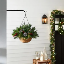National Tree Company 20 in. Pre-Lit Frosted Berry Hanging Basket with LED Lights