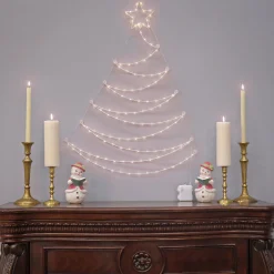 National Tree Company 37 in. Pre-Lit Artificial Silver Christmas Tree, Hanging Metal Wire Decoration with Warm White LED Lights