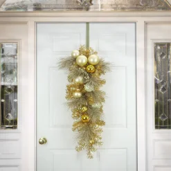 National Tree Company 36 in. Pre-Lit Be Merry Decorated Gold Teardrop with Warm White LED Lights