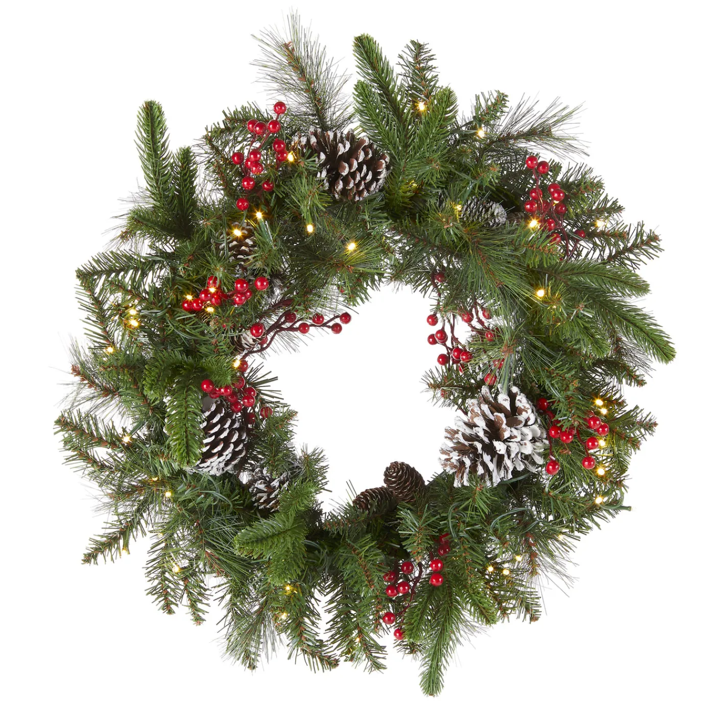 National Tree Company 24 in. Pre-Lit Bristle Berry Wreath with LED Lights
