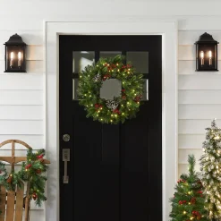 National Tree Company 24 in. Pre-Lit Bristle Berry Wreath with LED Lights