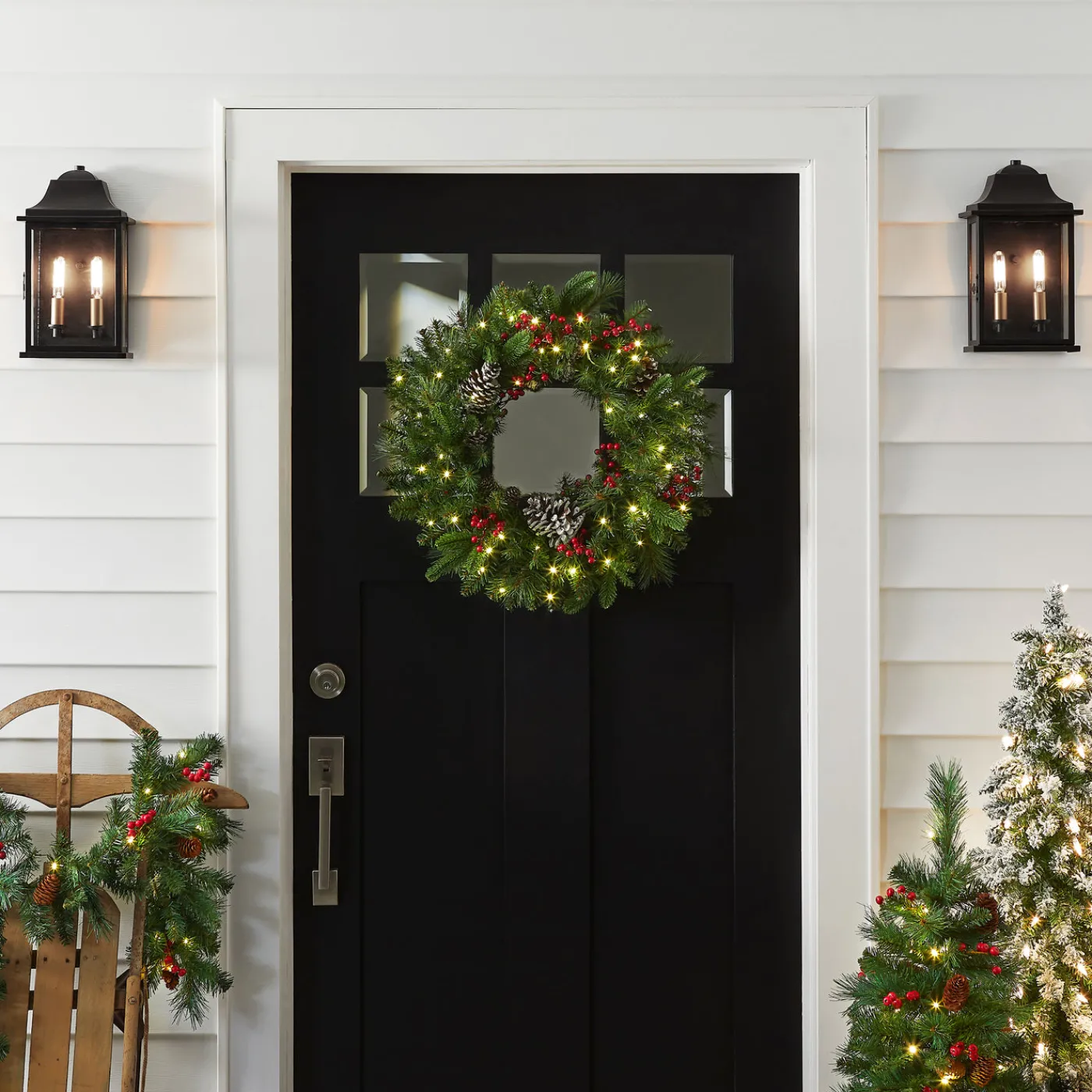 National Tree Company 24 in. Pre-Lit Bristle Berry Wreath with LED Lights