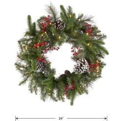 National Tree Company 24 in. Pre-Lit Bristle Berry Wreath with LED Lights