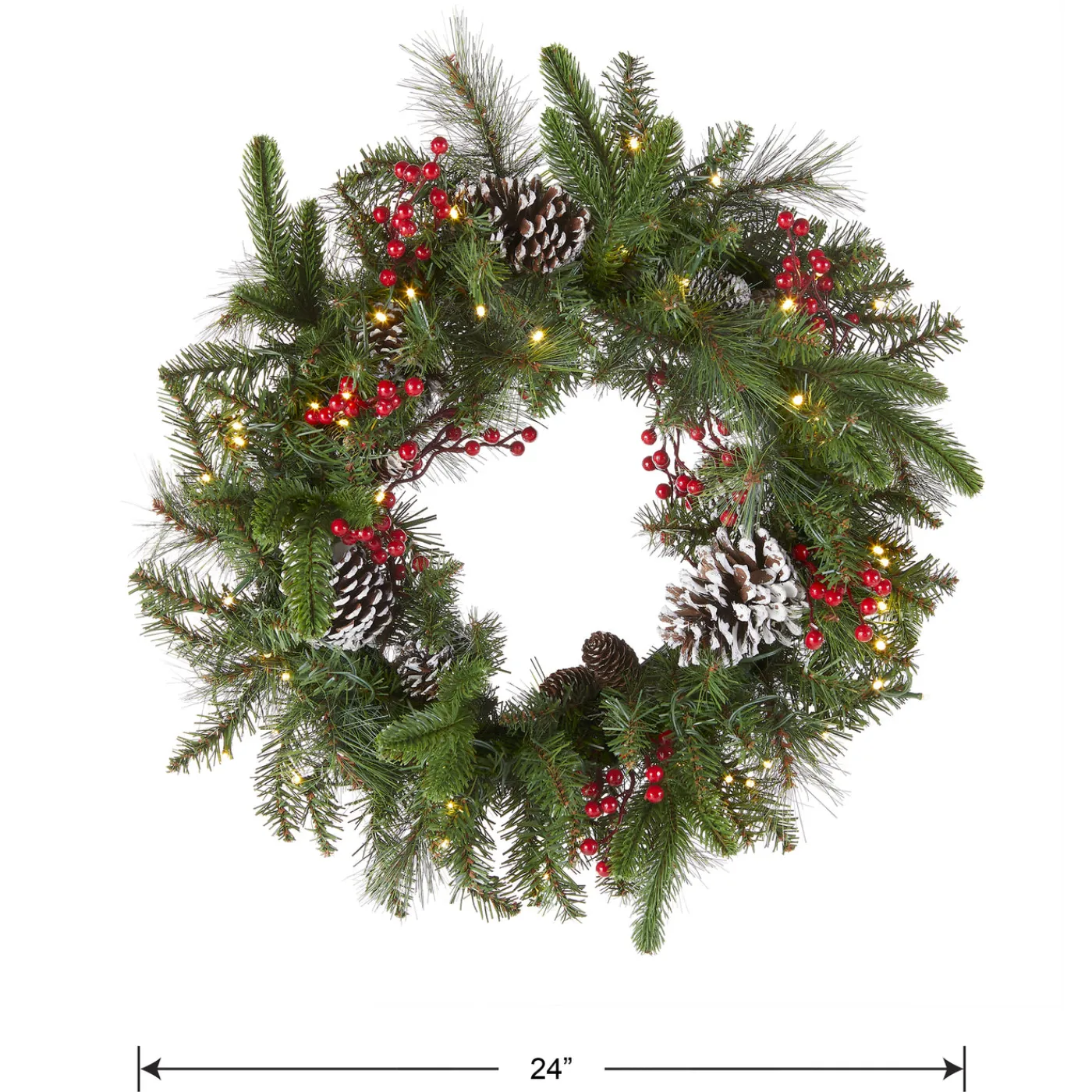 National Tree Company 24 in. Pre-Lit Bristle Berry Wreath with LED Lights