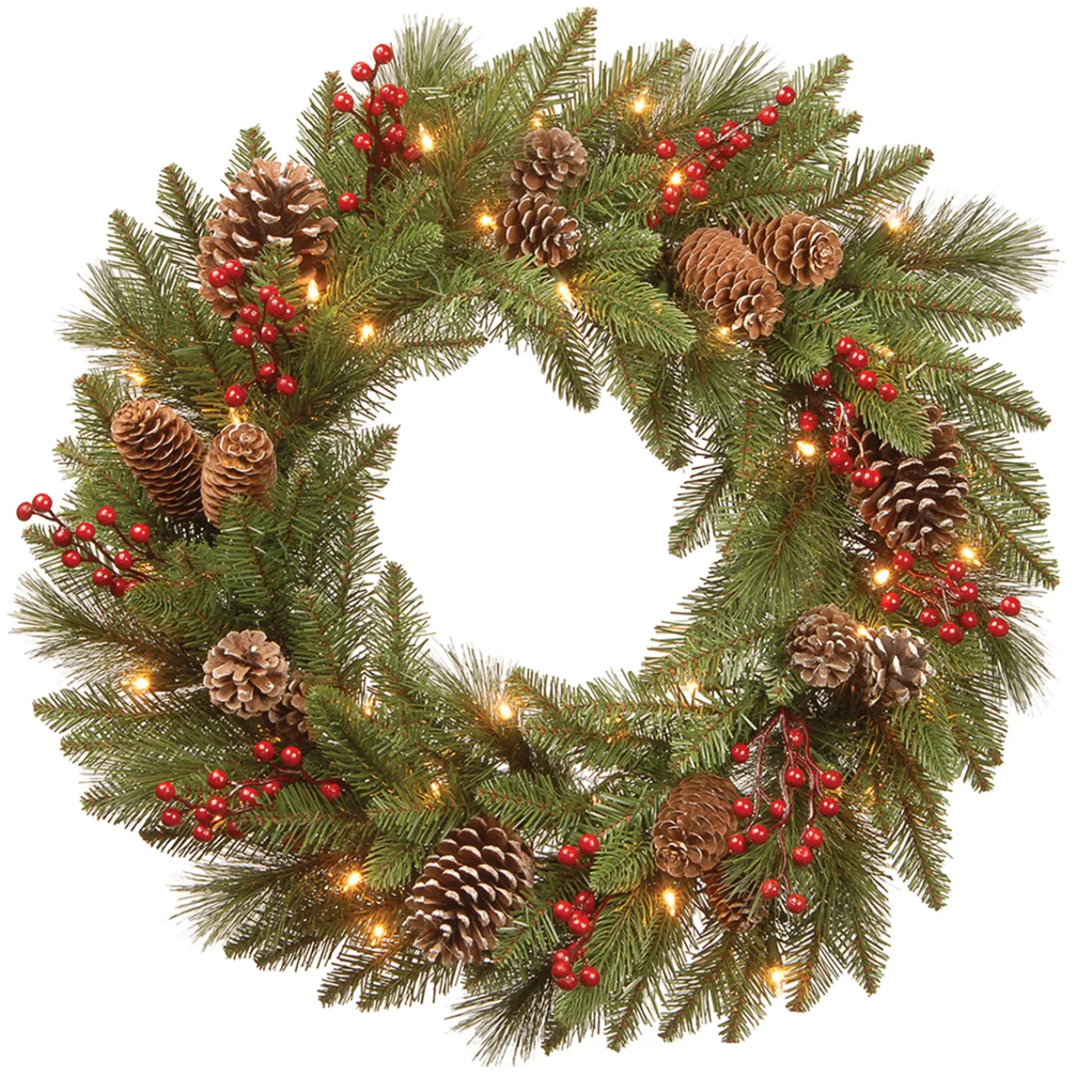 National Tree Company 24 in. Pre-Lit Bristle Berry Wreath with LED Lights