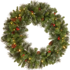 National Tree Company 30 in. Pre-Lit Crestwood Spruce Wreath with Warm White LED Lights
