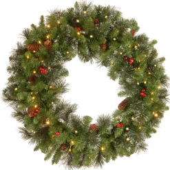 National Tree Company 30 in. Pre-Lit Crestwood Spruce Wreath with Clear Lights