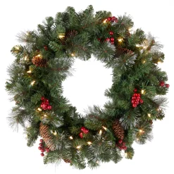 National Tree Company 24 in. Pre-Lit Crestwood Spruce Wreath with Clear Lights - Plug In