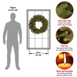 National Tree Company 24 in. Pre-Lit Crestwood Spruce Wreath with Clear Lights - Plug In