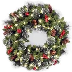 National Tree Company 24 in. Pre-Lit Crestwood Spruce Wreath with Warm White LED Lights