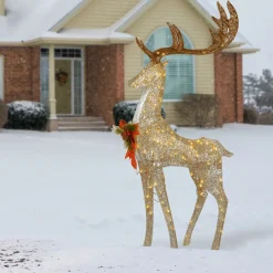 National Tree Company 55 in. Pre-lit Crystal Champagne Standing Buck