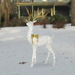 National Tree Company 86 in. Pre-lit Crystal White Standing Buck