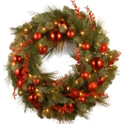 National Tree Company 24 in. Pre-Lit Decorative Collection Red Mixed Wreath with Warm White LED Lights