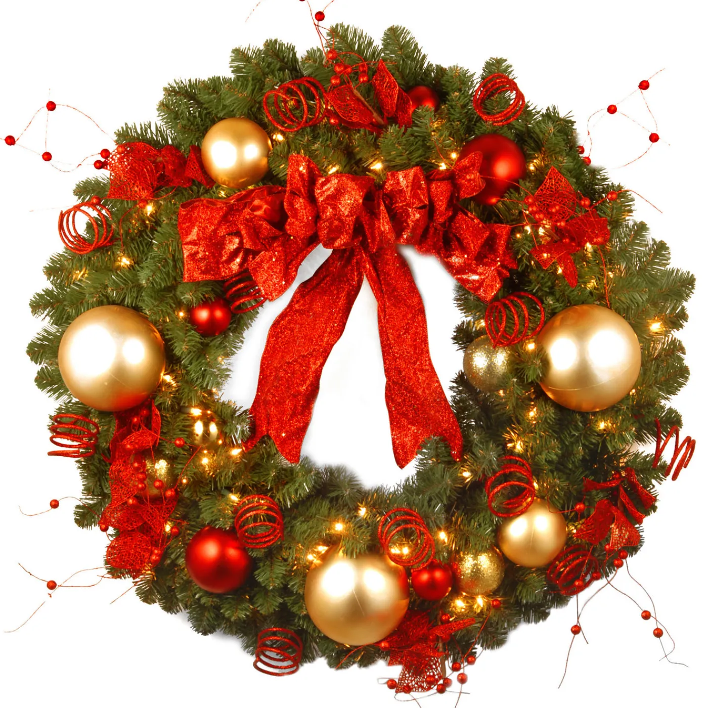 National Tree Company 36 in. Pre-Lit Decorative Collection Cozy Christmas Wreath with Red and Clear Lights