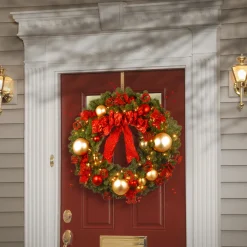 National Tree Company 36 in. Pre-Lit Decorative Collection Cozy Christmas Wreath with Red and Clear Lights
