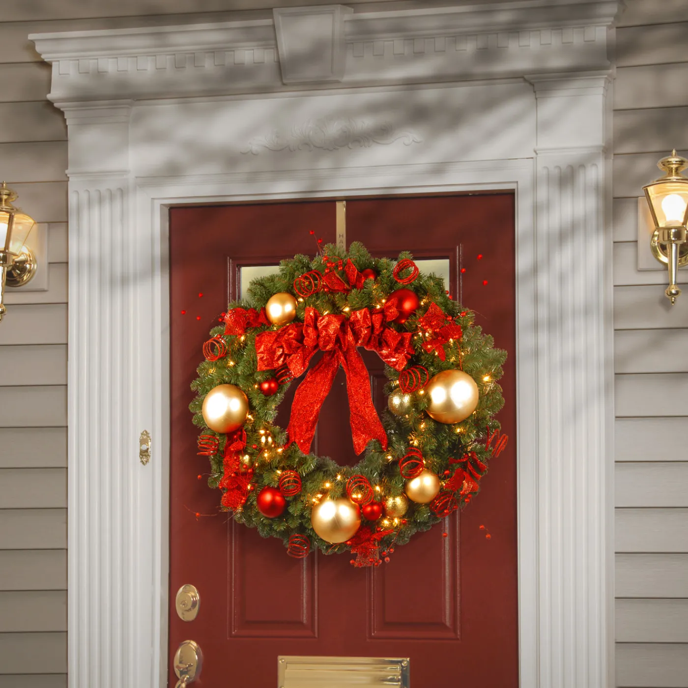 National Tree Company 36 in. Pre-Lit Decorative Collection Cozy Christmas Wreath with Red and Clear Lights