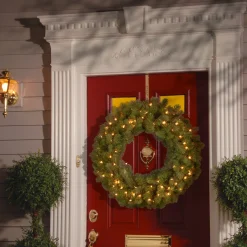 National Tree Company 24 in. Pre-Lit Downswept Douglas Fir Wreath with Warm White LED Lights