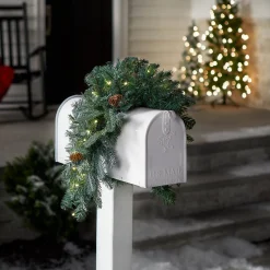 National Tree Company 36 in. Pre-Lit Frosted Arctic Spruce Mailbox Swag with LED Lights