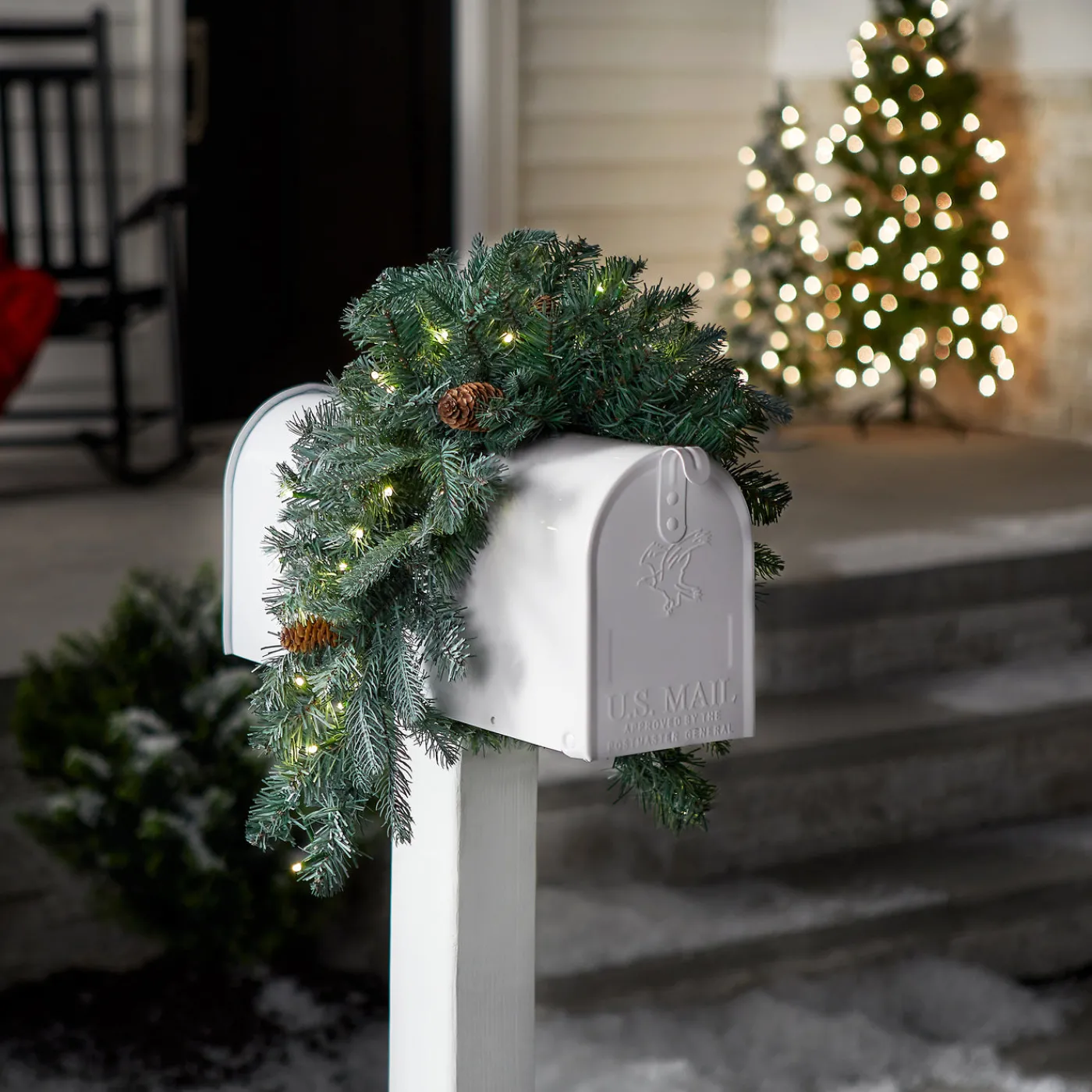 National Tree Company 36 in. Pre-Lit Frosted Arctic Spruce Mailbox Swag with LED Lights