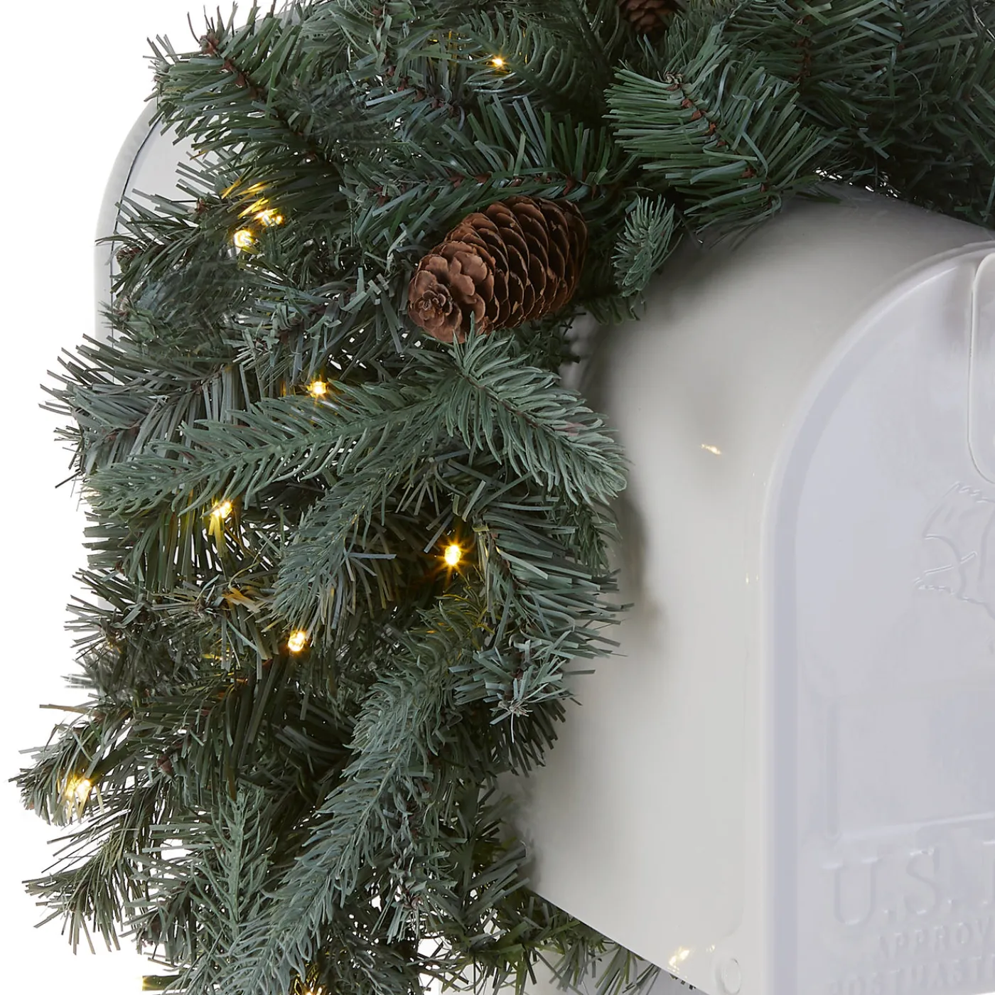National Tree Company 36 in. Pre-Lit Frosted Arctic Spruce Mailbox Swag with LED Lights