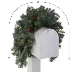 National Tree Company 36 in. Pre-Lit Frosted Arctic Spruce Mailbox Swag with LED Lights