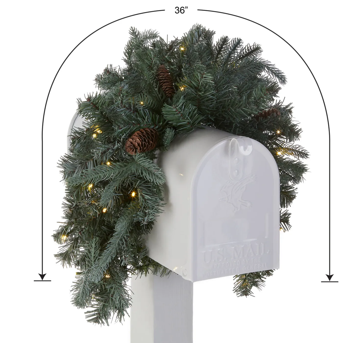 National Tree Company 36 in. Pre-Lit Frosted Arctic Spruce Mailbox Swag with LED Lights