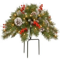National Tree Company 18 in. Pre-Lit Frosted Berry Urn Filler with LED Lights
