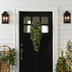 National Tree Company 36 in. Pre-Lit Frosted Berry Teardrop with LED Lights