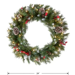 National Tree Company 24 in. Pre-Lit Frosted Berry Wreath with Clear Lights, Plug-In