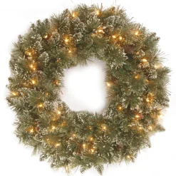 National Tree Company 24 in. Pre-Lit Glittery Bristle Pine Wreath with Twinkly LED Lights