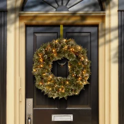National Tree Company 24 in. Pre-Lit Glittery Bristle Pine Wreath with Twinkly LED Lights