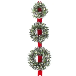National Tree Company 26 in. Pre-Lit Glittery Bristle Triple Wreath with LED Lights
