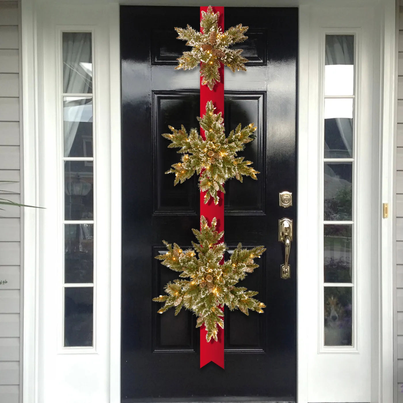 National Tree Company 70 in. Pre-Lit Glittery Bristle Pine Snowflake with White Lights