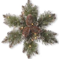 National Tree Company 14 in. Pre-Lit Glittery Bristle Pine Snowflake with Warm White LED Lights