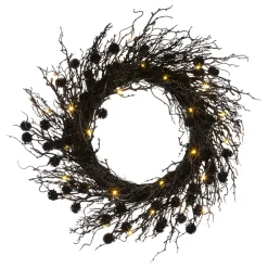 National Tree Company 24 in. Pre-Lit Halloween Deadwood Twig Wreath with LED Lights