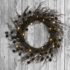 National Tree Company 24 in. Pre-Lit Halloween Deadwood Twig Wreath with LED Lights