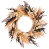 National Tree Company 26 in. Pre-Lit Halloween Orange and Black Pampas Wreath with LED Lights