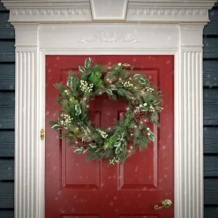 National Tree Company 28 in. Pre-Lit HGTV Home Collection Holly and Berry Wreath