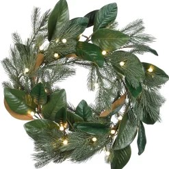 National Tree Company 24 in. Pre-Lit Magnolia Mix Pine Wreath with LED Lights